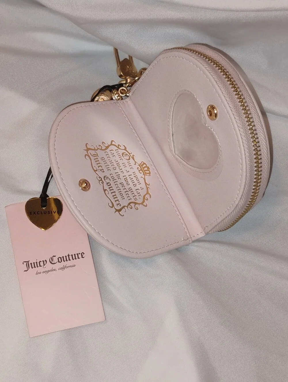 Juicy Couture Black Velvet Coin Pouch with Pink Trim and Gold Heart Charm